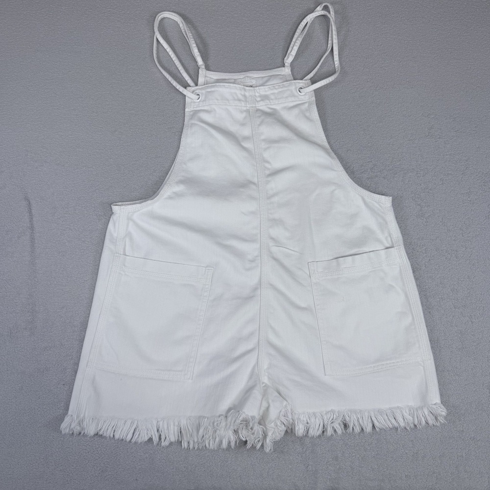 Aerie White Denim Overall Shorts Women’s Large Raw Hem Bib Shortalls